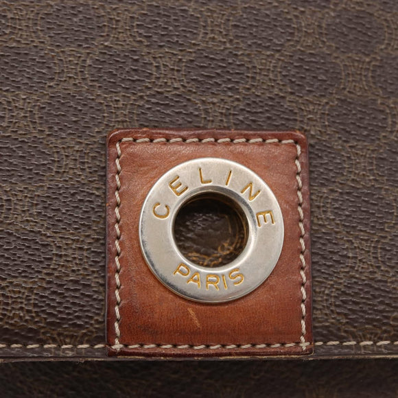 CELINE Macadam Canvas Circle Shoulder Bag PVC Leather Brown Gold Auth ti3851