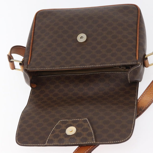 CELINE Macadam Canvas Circle Shoulder Bag PVC Leather Brown Gold Auth ti3851