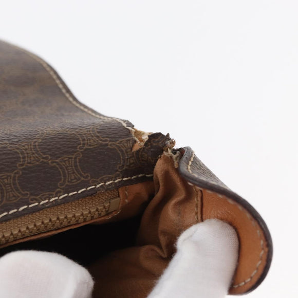 CELINE Macadam Canvas Circle Shoulder Bag PVC Leather Brown Gold Auth ti3851