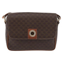 CELINE Macadam Canvas Circle Shoulder Bag PVC Leather Brown Gold Auth ti3851-2