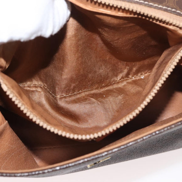 CELINE Macadam Canvas Circle Shoulder Bag PVC Leather Brown Gold Auth ti3851