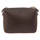 CELINE Macadam Canvas Circle Shoulder Bag PVC Leather Brown Gold Auth ti3851-3
