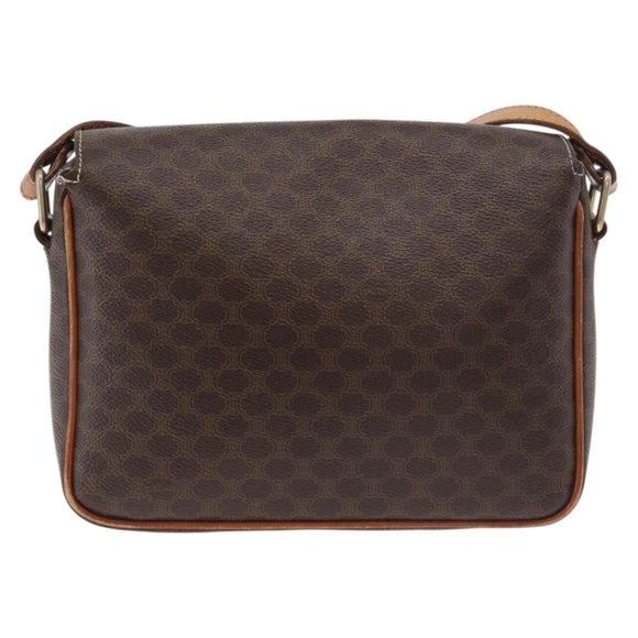 CELINE Macadam Canvas Circle Shoulder Bag PVC Leather Brown Gold Auth ti3851