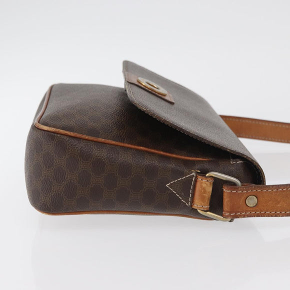 CELINE Macadam Canvas Circle Shoulder Bag PVC Leather Brown Gold Auth ti3851