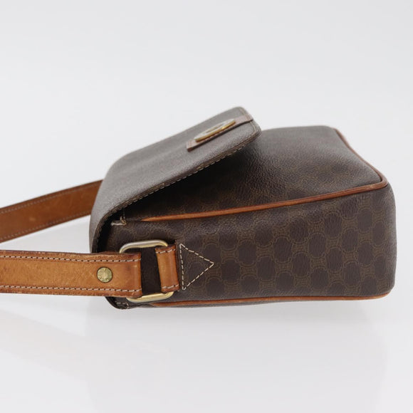 CELINE Macadam Canvas Circle Shoulder Bag PVC Leather Brown Gold Auth ti3851