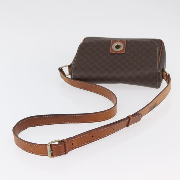 CELINE Macadam Canvas Circle Shoulder Bag PVC Leather Brown Gold Auth ti3851