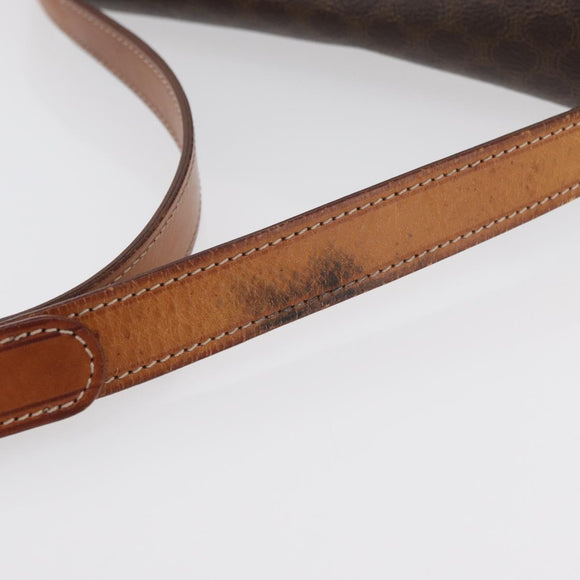 CELINE Macadam Canvas Circle Shoulder Bag PVC Leather Brown Gold Auth ti3851