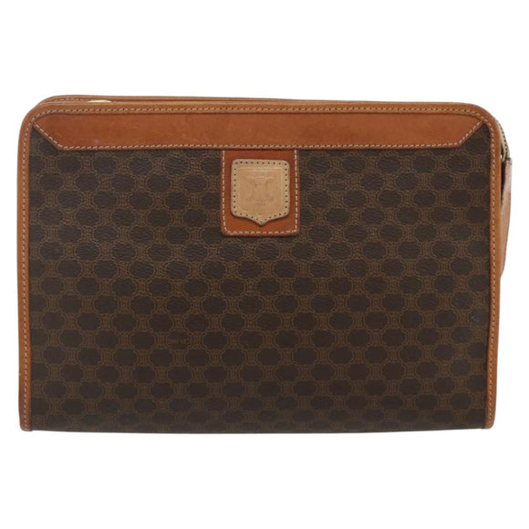 CELINE Macadam Canvas Pouch PVC Leather 2 Set Brown Auth ti3852