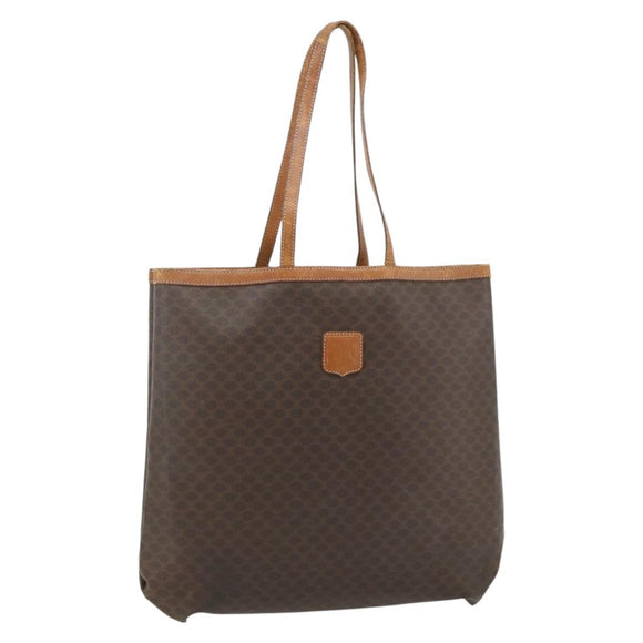 CELINE Macadam Canvas Tote Bag PVC Leather Brown Gold Auth ti3853
