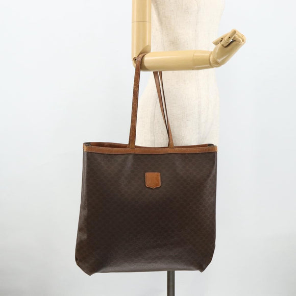 CELINE Macadam Canvas Tote Bag PVC Leather Brown Gold Auth ti3853
