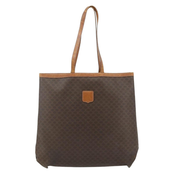 CELINE Macadam Canvas Tote Bag PVC Leather Brown Gold Auth ti3853