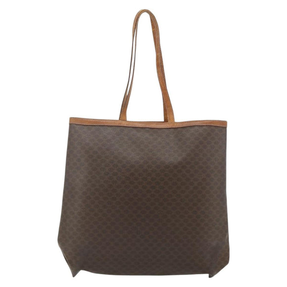 CELINE Macadam Canvas Tote Bag PVC Leather Brown Gold Auth ti3853