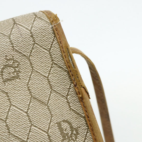 Christian Dior Honeycomb Canvas Shoulder Bag PVC Beige Gold Auth ti3857
