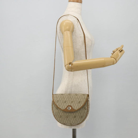 Christian Dior Honeycomb Canvas Shoulder Bag PVC Beige Gold Auth ti3857