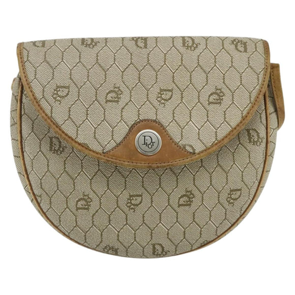Christian Dior Honeycomb Canvas Shoulder Bag PVC Beige Gold Auth ti3857
