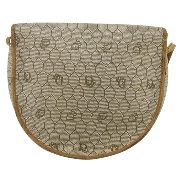 Christian Dior Honeycomb Canvas Shoulder Bag PVC Beige Gold Auth ti3857