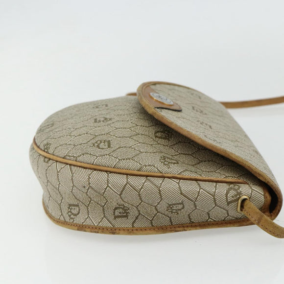 Christian Dior Honeycomb Canvas Shoulder Bag PVC Beige Gold Auth ti3857