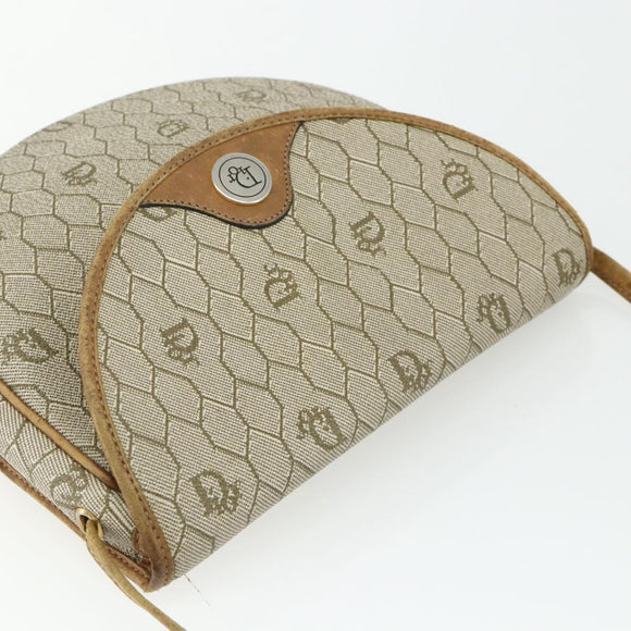Christian Dior Honeycomb Canvas Shoulder Bag PVC Beige Gold Auth ti3857
