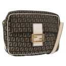 FENDI Zucchino Canvas Mamma Baguette Shoulder Bag Black Gold Auth ti3858-1