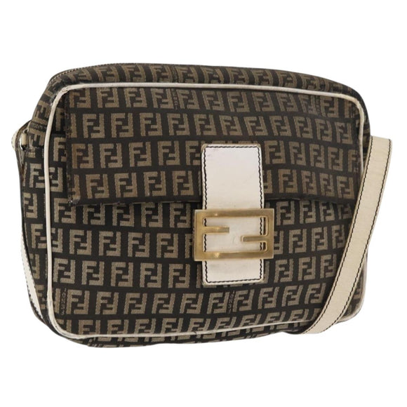 FENDI Zucchino Canvas Mamma Baguette Shoulder Bag Black Gold Auth ti3858