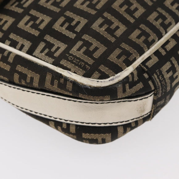 FENDI Zucchino Canvas Mamma Baguette Shoulder Bag Black Gold Auth ti3858