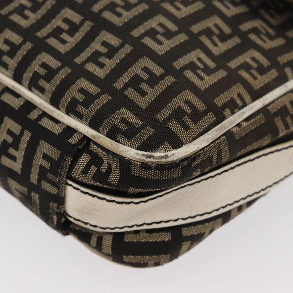 FENDI Zucchino Canvas Mamma Baguette Shoulder Bag Black Gold Auth ti3858