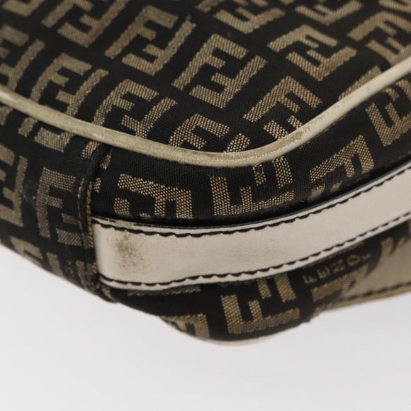 FENDI Zucchino Canvas Mamma Baguette Shoulder Bag Black Gold Auth ti3858