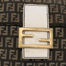 FENDI Zucchino Canvas Mamma Baguette Shoulder Bag Black Gold Auth ti3858-18