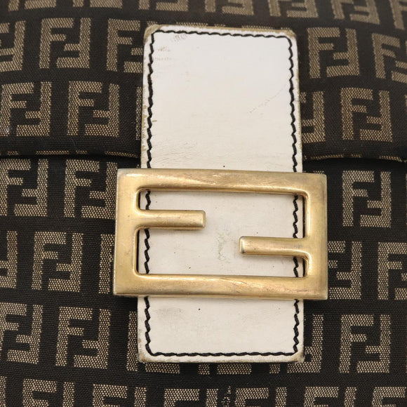 FENDI Zucchino Canvas Mamma Baguette Shoulder Bag Black Gold Auth ti3858