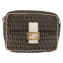 FENDI Zucchino Canvas Mamma Baguette Shoulder Bag Black Gold Auth ti3858-13