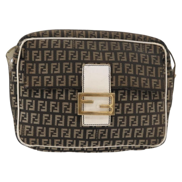 FENDI Zucchino Canvas Mamma Baguette Shoulder Bag Black Gold Auth ti3858