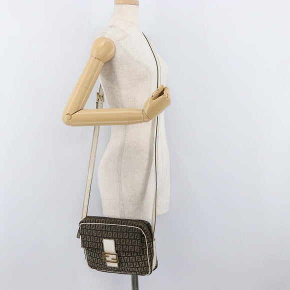 FENDI Zucchino Canvas Mamma Baguette Shoulder Bag Black Gold Auth ti3858