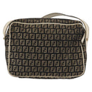 FENDI Zucchino Canvas Mamma Baguette Shoulder Bag Black Gold Auth ti3858-2