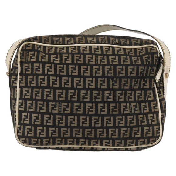 FENDI Zucchino Canvas Mamma Baguette Shoulder Bag Black Gold Auth ti3858