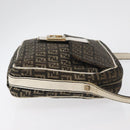 FENDI Zucchino Canvas Mamma Baguette Shoulder Bag Black Gold Auth ti3858-3