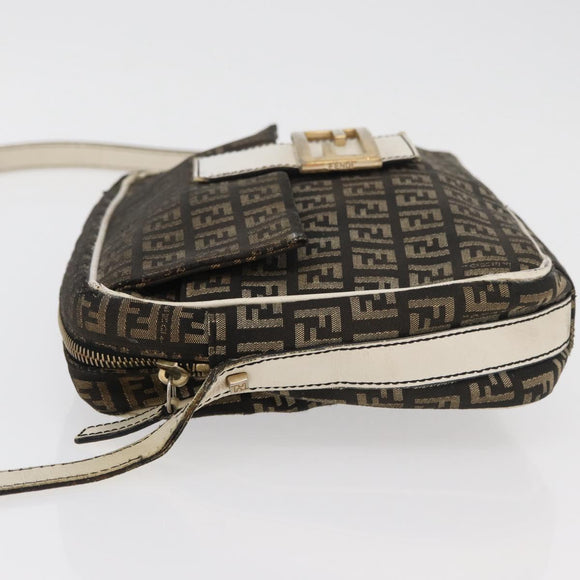 FENDI Zucchino Canvas Mamma Baguette Shoulder Bag Black Gold Auth ti3858