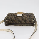 FENDI Zucchino Canvas Mamma Baguette Shoulder Bag Black Gold Auth ti3858-6