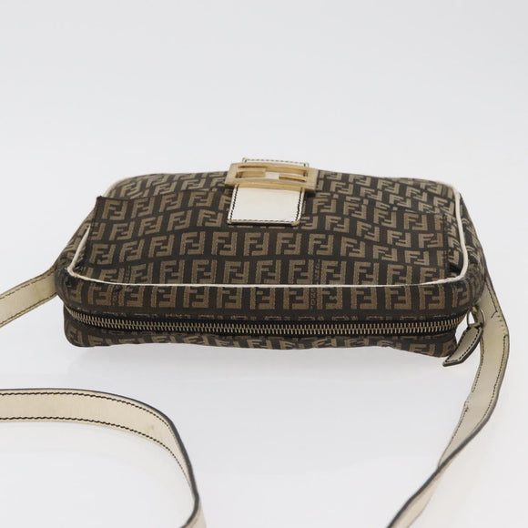 FENDI Zucchino Canvas Mamma Baguette Shoulder Bag Black Gold Auth ti3858