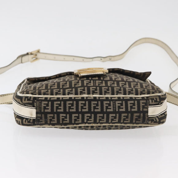FENDI Zucchino Canvas Mamma Baguette Shoulder Bag Black Gold Auth ti3858