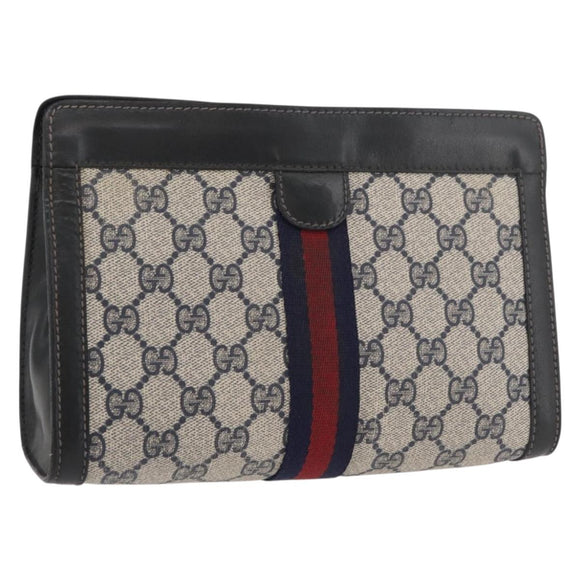 GUCCI GG Supreme Sherry Line Clutch Bag PVC Navy 37 014 2125 Auth ti3859