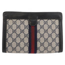 GUCCI GG Supreme Sherry Line Clutch Bag PVC Navy 37 014 2125 Auth ti3859-2