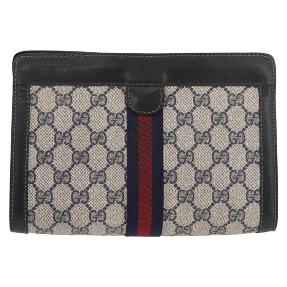 GUCCI GG Supreme Sherry Line Clutch Bag PVC Navy 37 014 2125 Auth ti3859