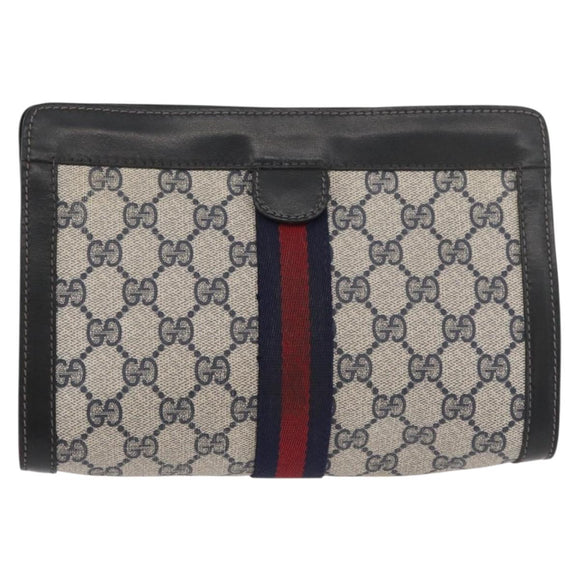 GUCCI GG Supreme Sherry Line Clutch Bag PVC Navy 37 014 2125 Auth ti3859