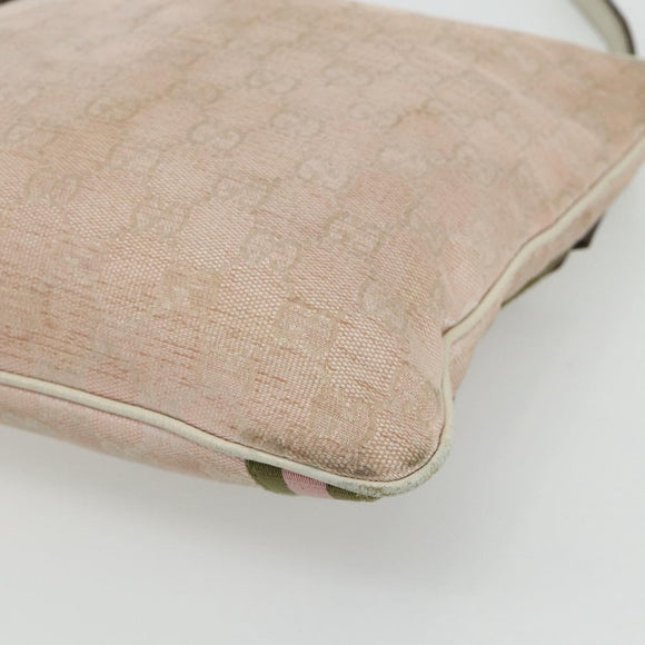 GUCCI GG Canvas Sherry Line Shoulder Bag Pink Gold 144388 Auth ti3863