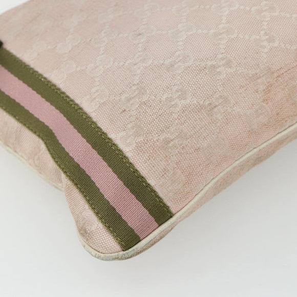 GUCCI GG Canvas Sherry Line Shoulder Bag Pink Gold 144388 Auth ti3863
