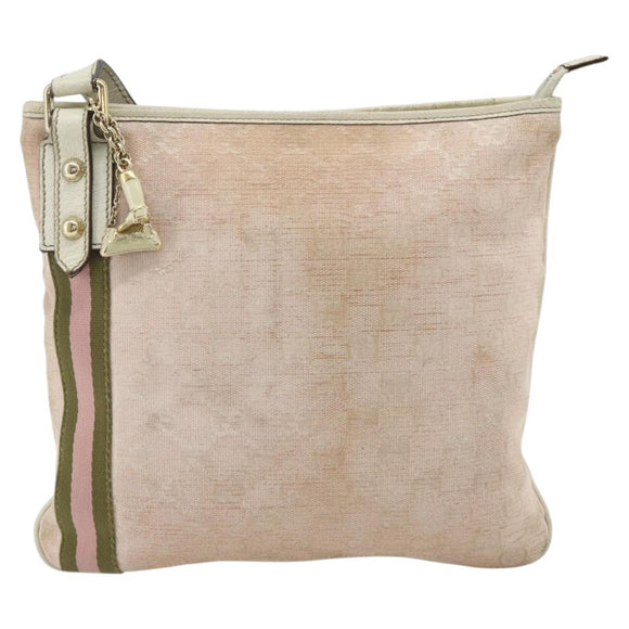 GUCCI GG Canvas Sherry Line Shoulder Bag Pink Gold 144388 Auth ti3863