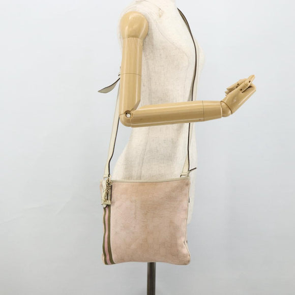 GUCCI GG Canvas Sherry Line Shoulder Bag Pink Gold 144388 Auth ti3863