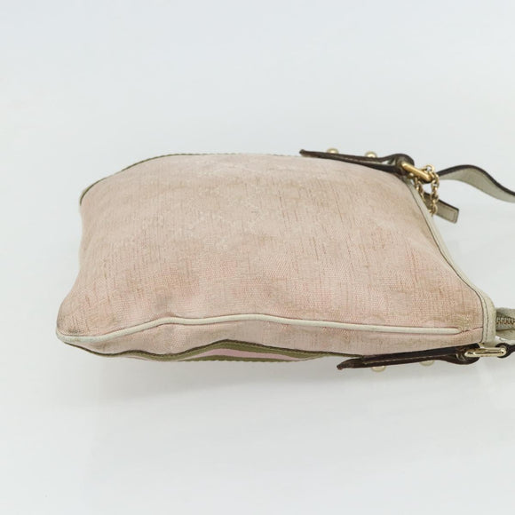 GUCCI GG Canvas Sherry Line Shoulder Bag Pink Gold 144388 Auth ti3863