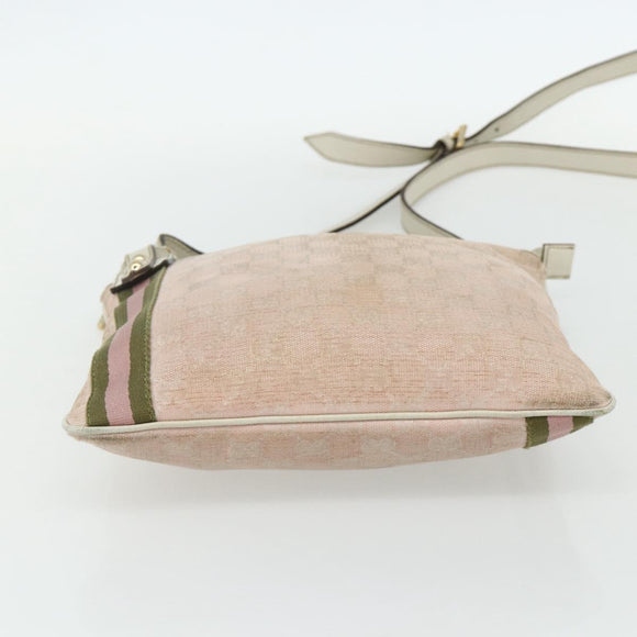 GUCCI GG Canvas Sherry Line Shoulder Bag Pink Gold 144388 Auth ti3863