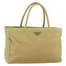 PRADA Hand Bag Nylon Beige Silver Auth ti3872-1